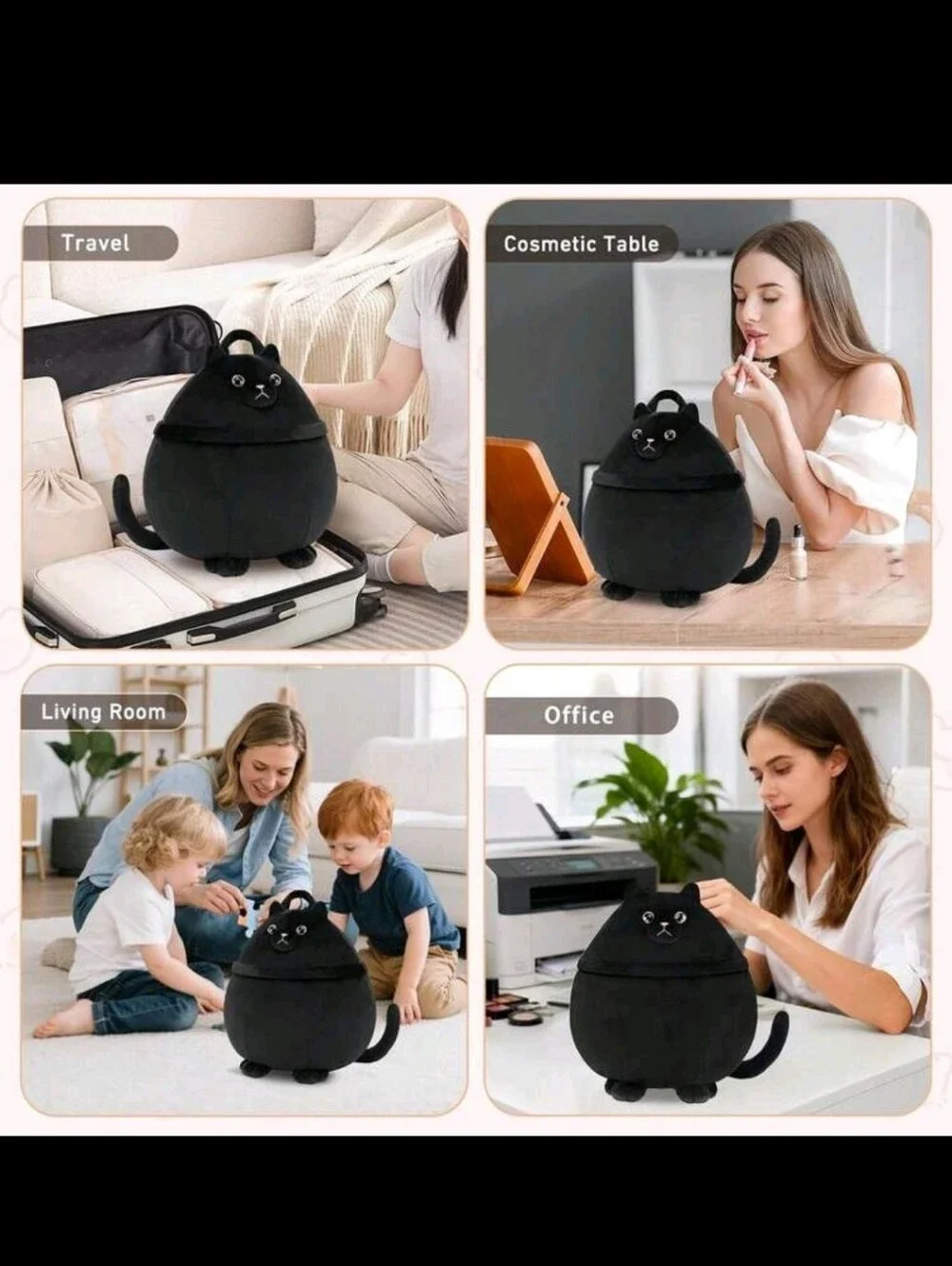 Black Cat Plush Makeup Organizer Bag